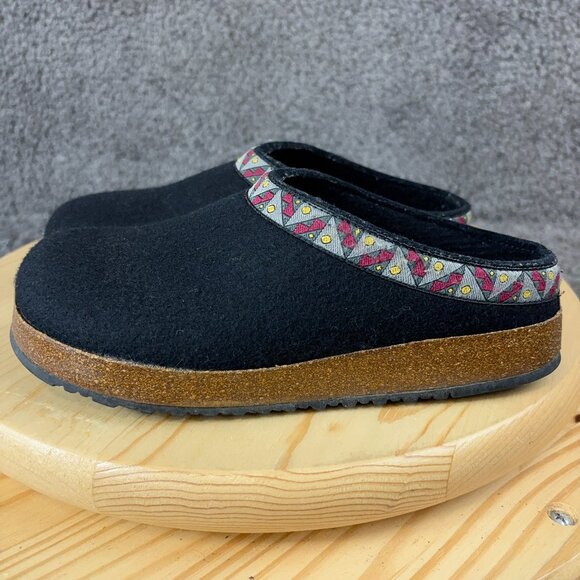 Black Slip-On Clogs with Patterned Trim - Picture 1 of 8